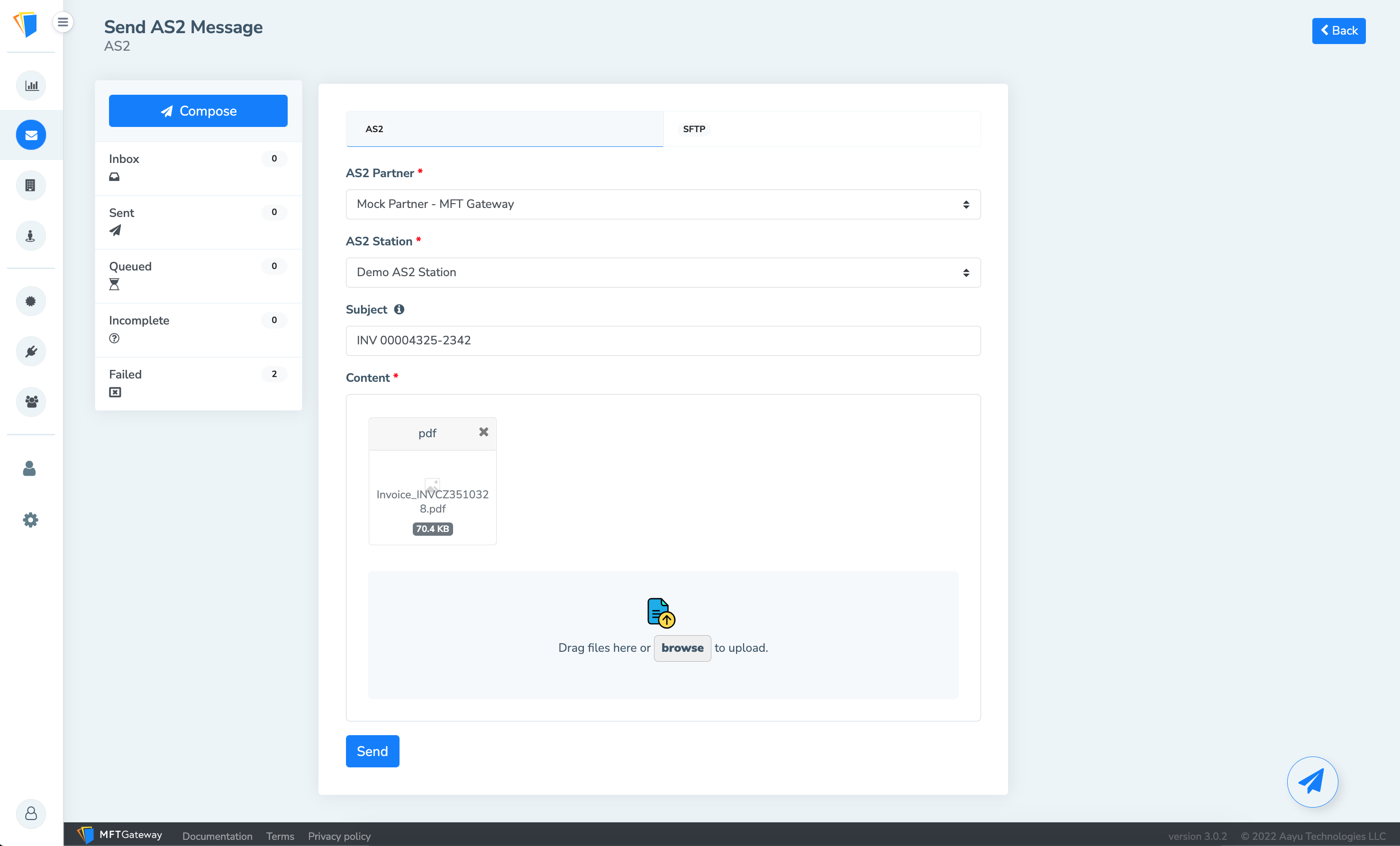 screenshot of MFT Gateway